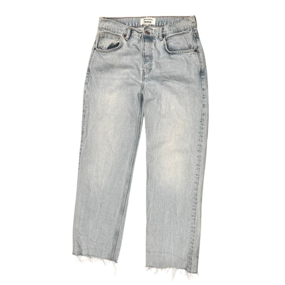 Reformation Casey Relaxed Mid Rise Straight Jeans Light Wash Cropped Raw Hem 27